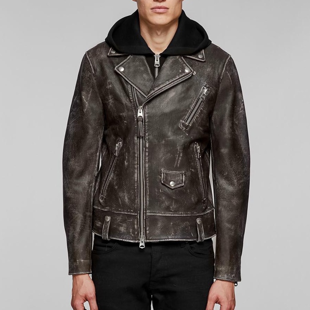 MACKAGE Distressed Leather Hooded Moto Jacket NEW